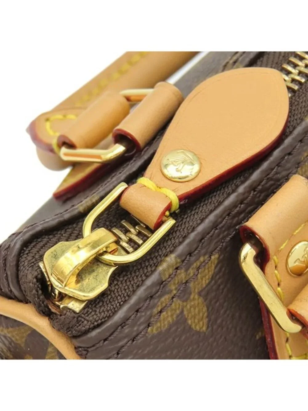 Louis Vuitton 2-Way Bag Nano Speedy Monogram Canvas Gold Shoulder Handbag Brown